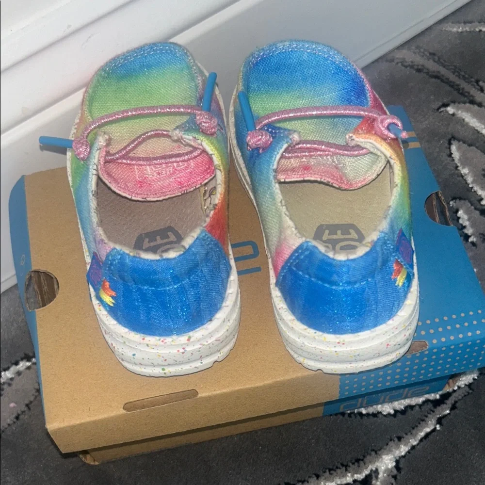 Hey Dude Kids Rainbow Tie-Dye Canvas Slip-On Moccasins